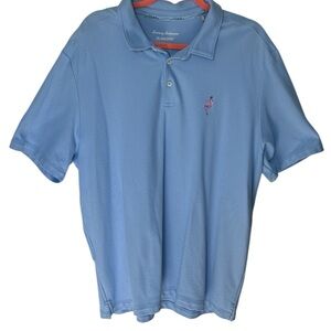 Tommy Bahama Sky Blue Polo Shirt for Men with embroidery pink flamingo XXL